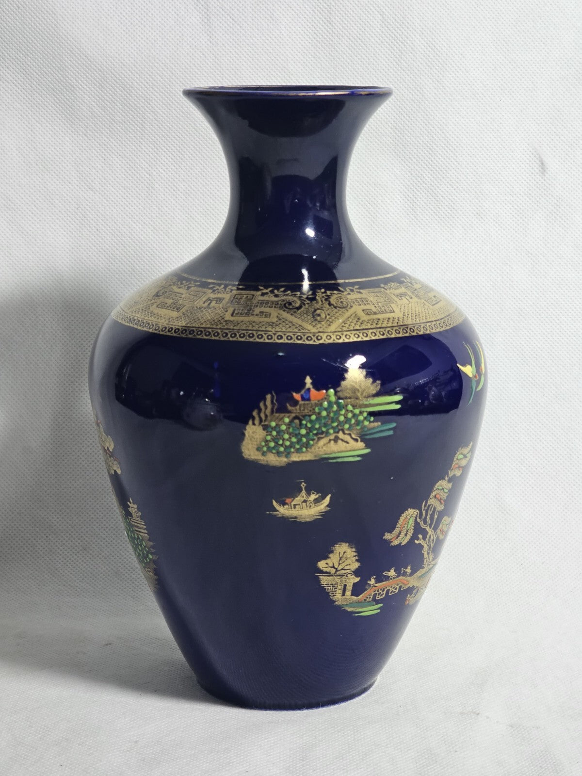 A John Tams Cobalt Ground Earthenware Vase with Chinoiserie Decoration, c1930,