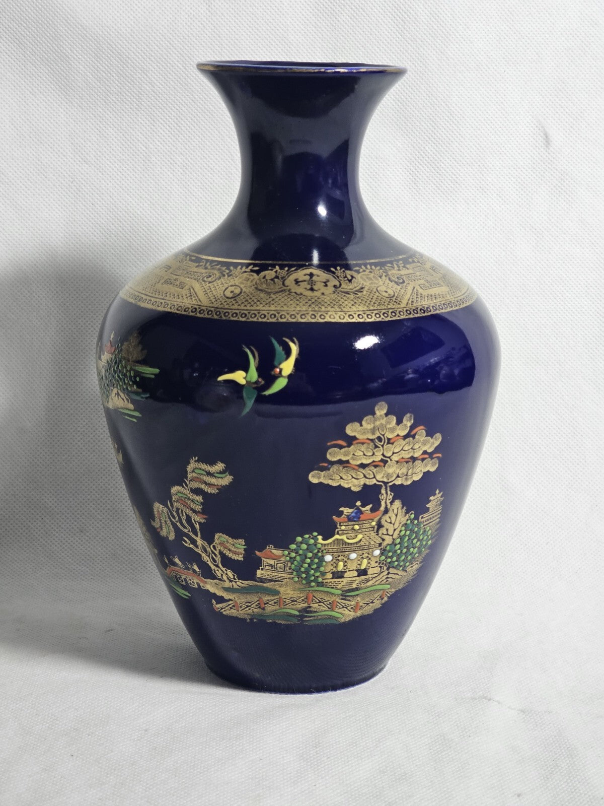 A John Tams Cobalt Ground Earthenware Vase with Chinoiserie Decoration, c1930,