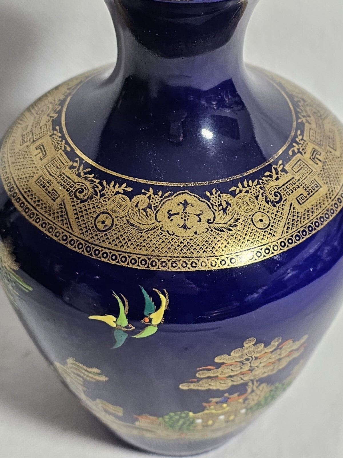A John Tams Cobalt Ground Earthenware Vase with Chinoiserie Decoration, c1930,