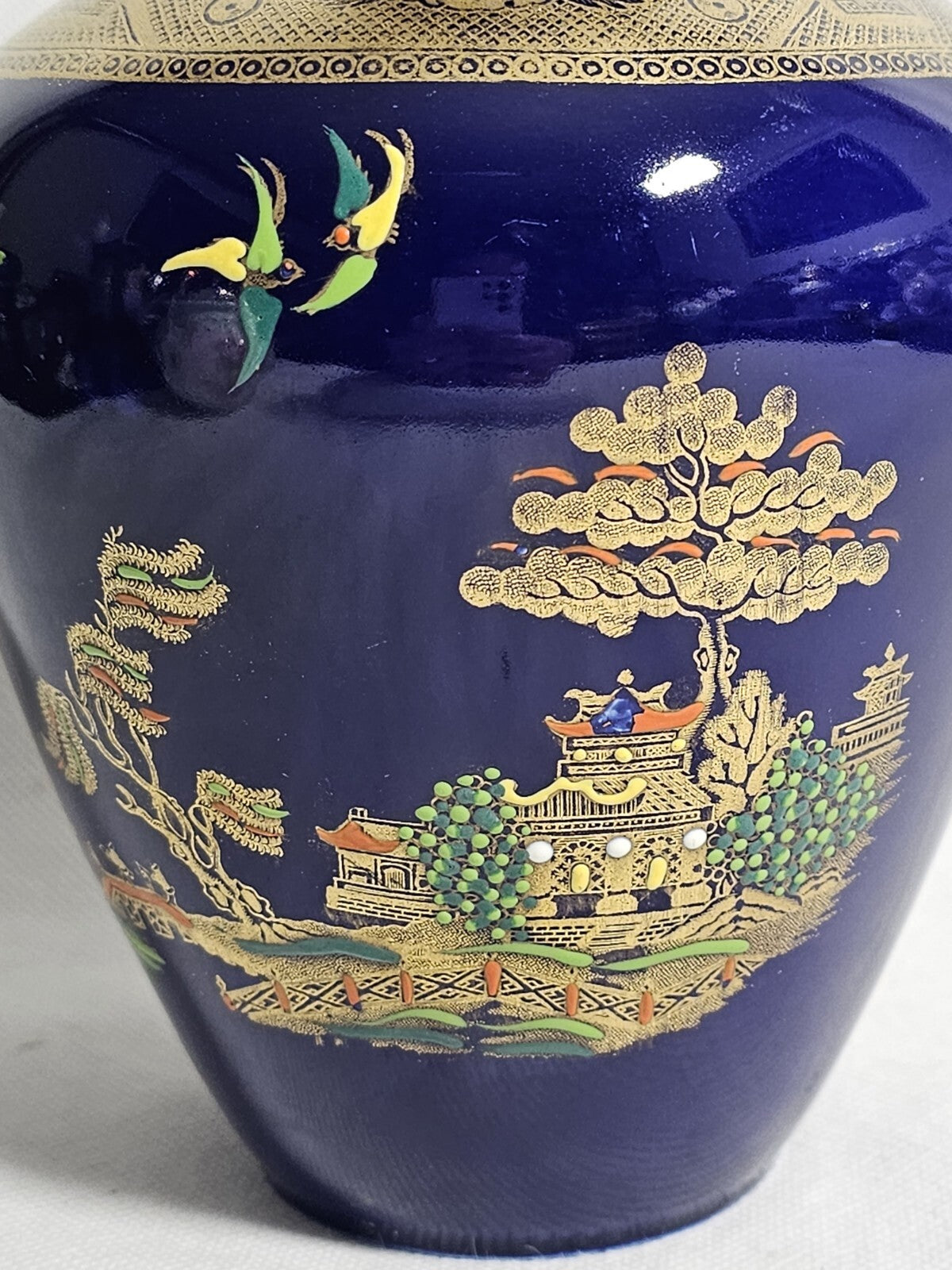 A John Tams Cobalt Ground Earthenware Vase with Chinoiserie Decoration, c1930,