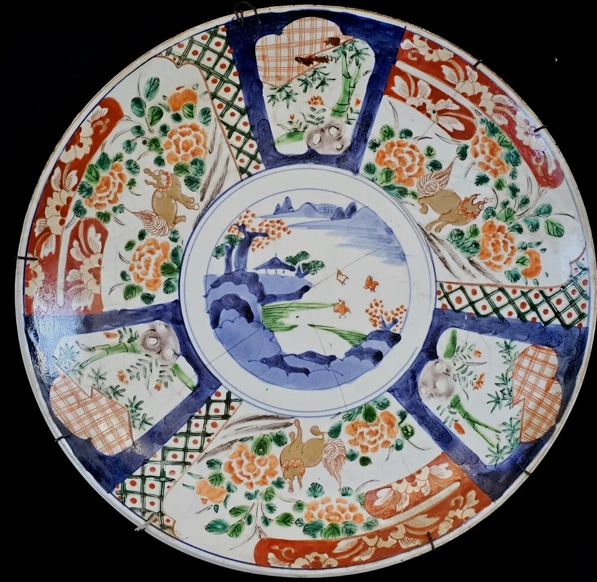 A 19thc Japanese Imari Charger, Hand Painted with a Landscape, Flowers & Animals