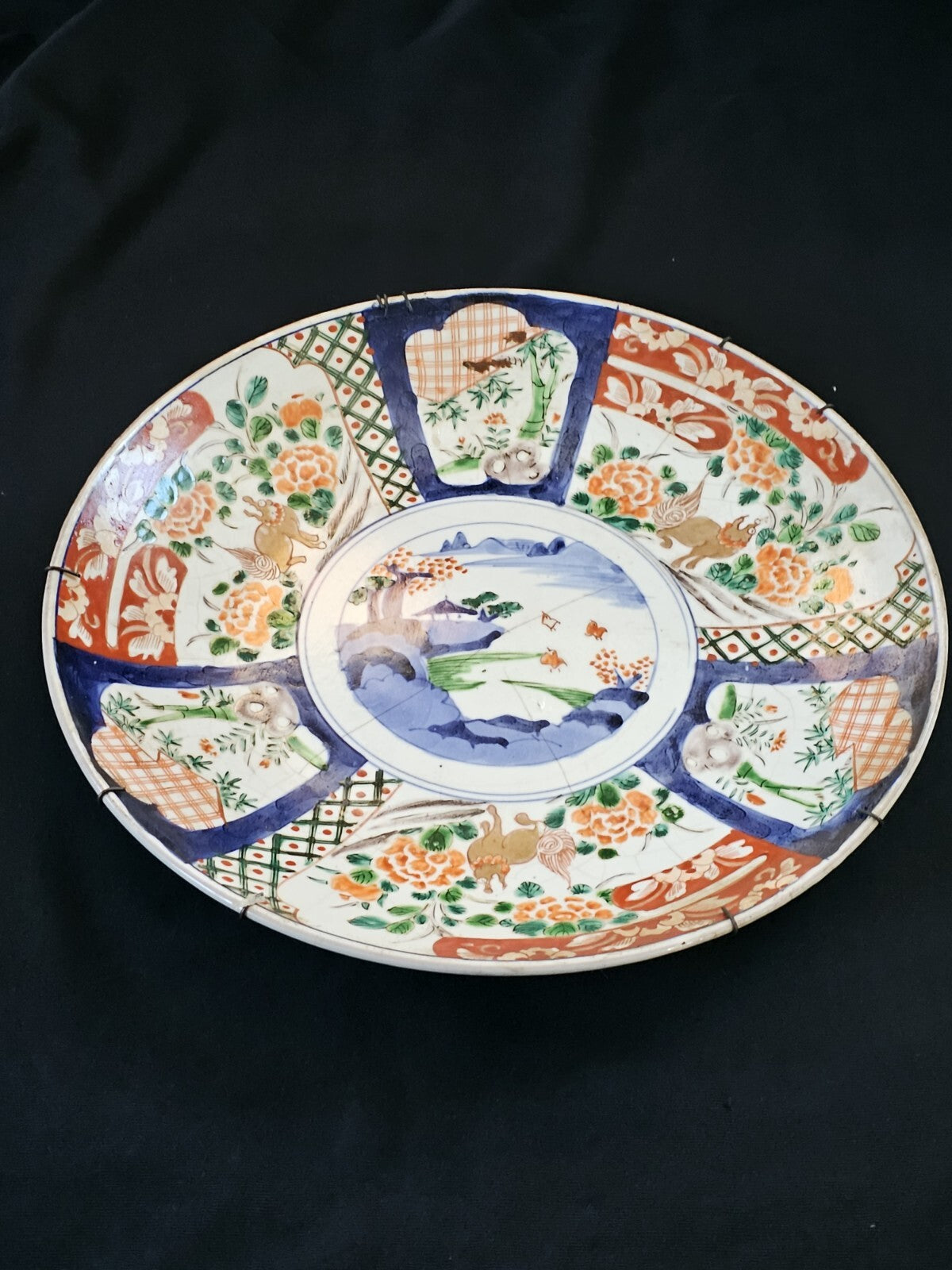 A 19thc Japanese Imari Charger, Hand Painted with a Landscape, Flowers & Animals