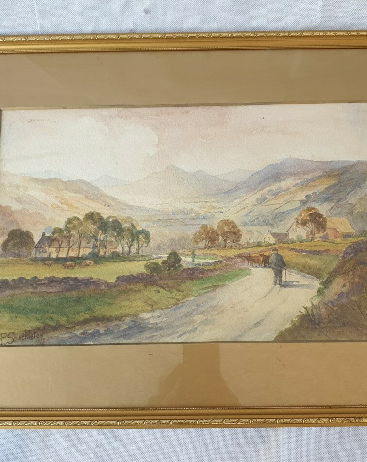Antique watercolour by P Shackleton, 1915