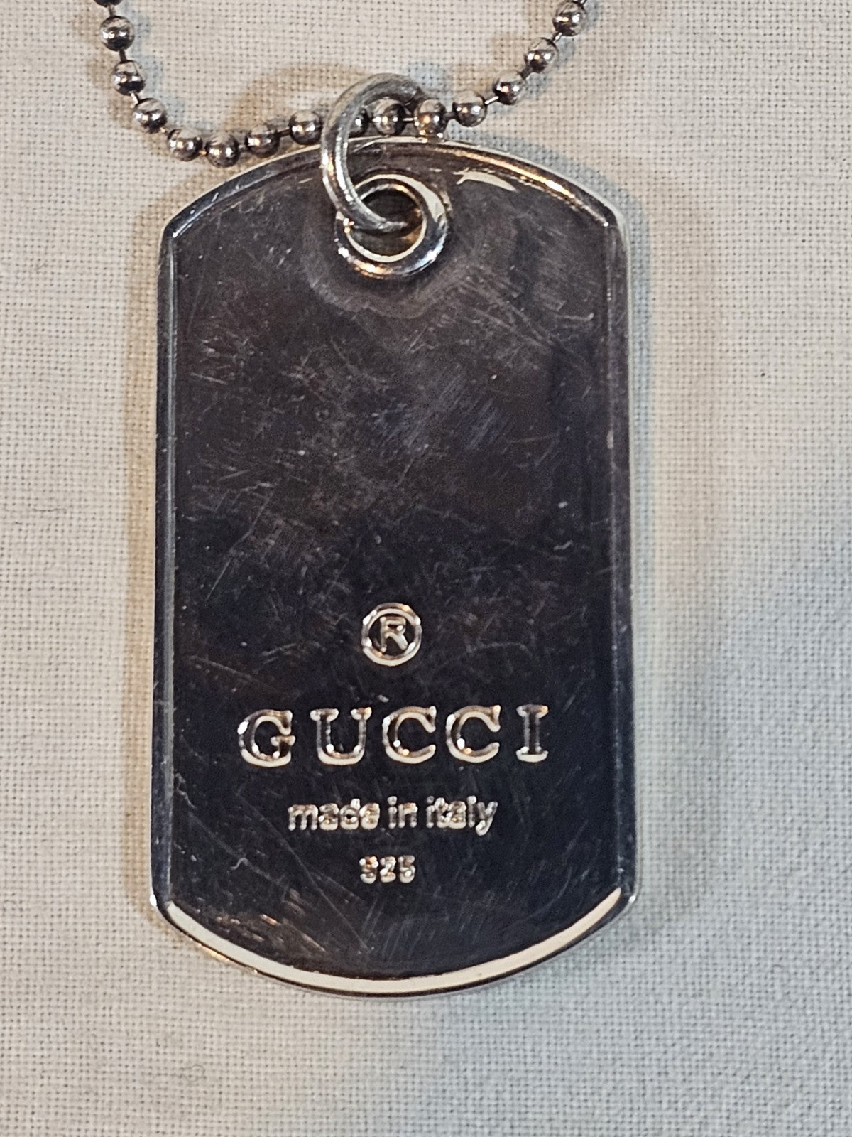 Gucci Dog Tag Silver Necklace Solid Sterling Silver
