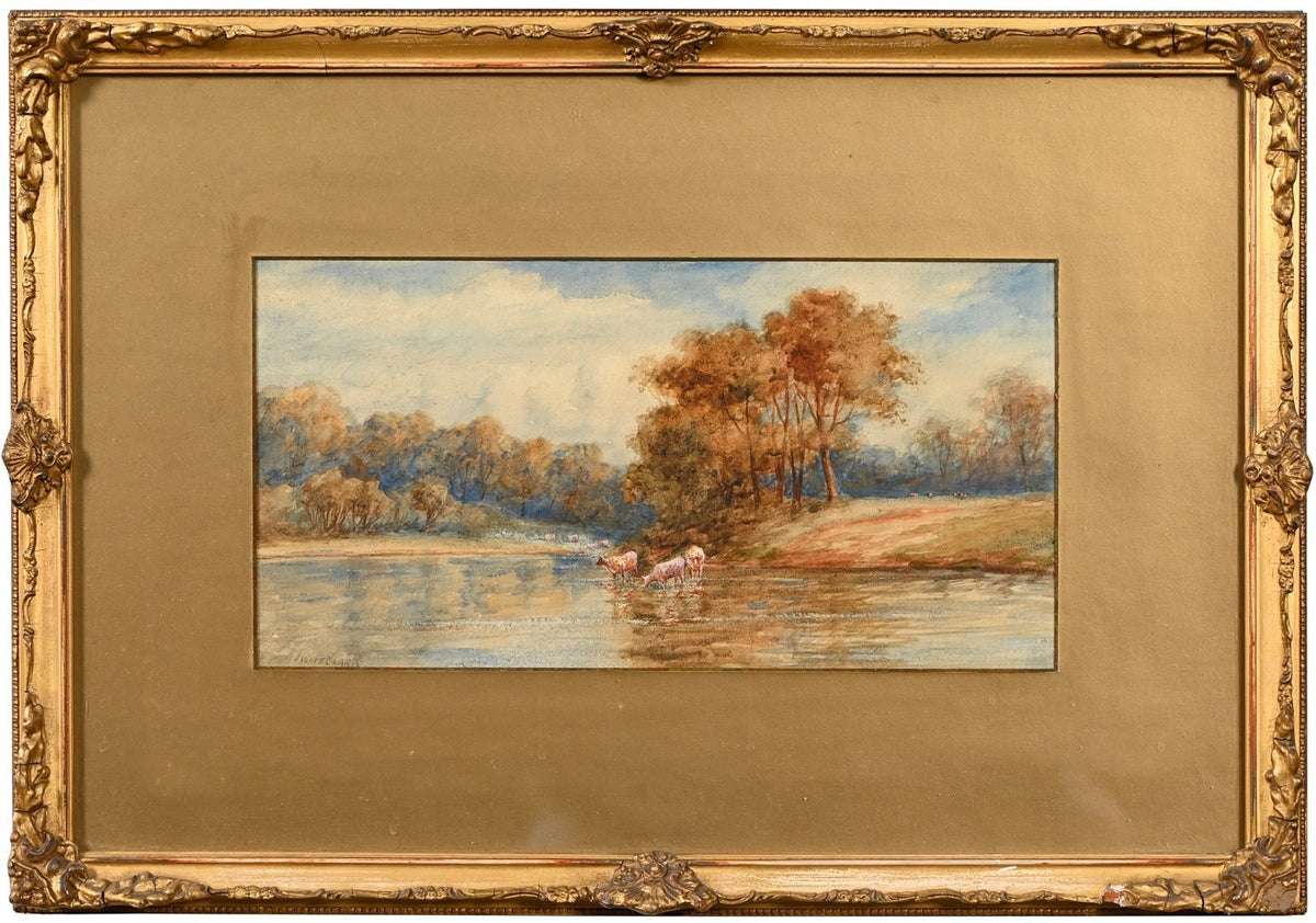 J. Wait Clark (fl. 1880-1900) - Cattle Watering, Signed, Watercolour Painting,