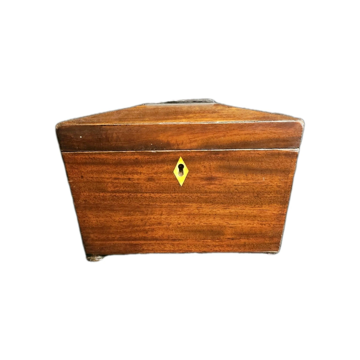 A George III Mahogany Sarcophagus Shaped Tea Chest, with Brass Twin Ring Handles