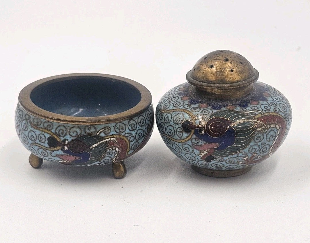 An Antique Chinese Enamelled Cloisonne Cruet Set C1900