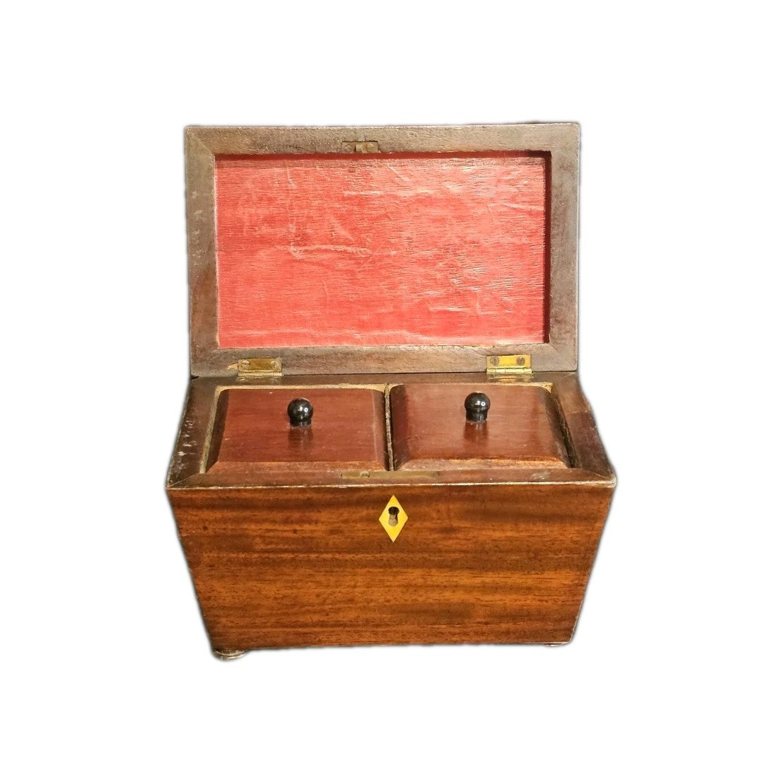 A George III Mahogany Sarcophagus Shaped Tea Chest, with Brass Twin Ring Handles