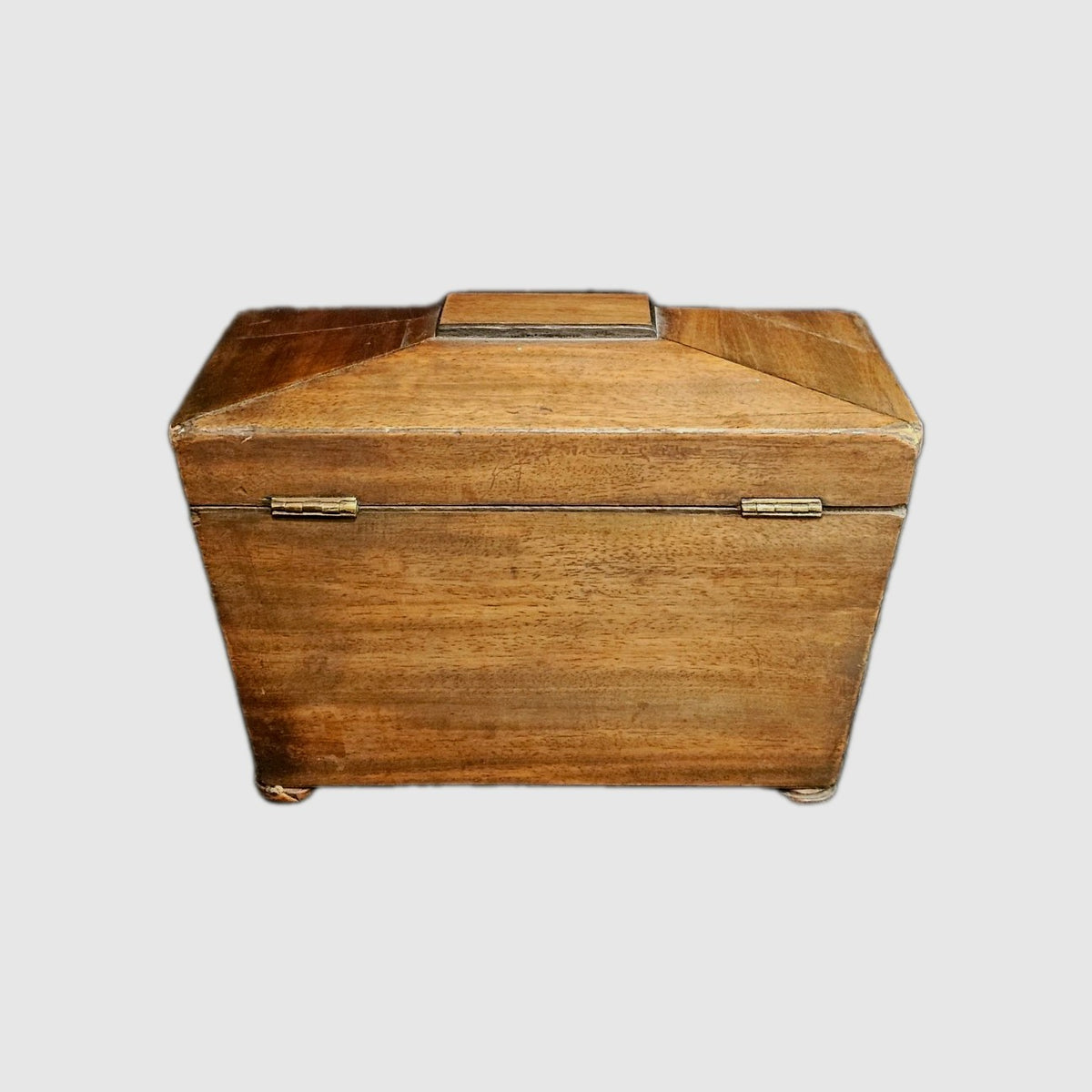 A George III Mahogany Sarcophagus Shaped Tea Chest, with Brass Twin Ring Handles