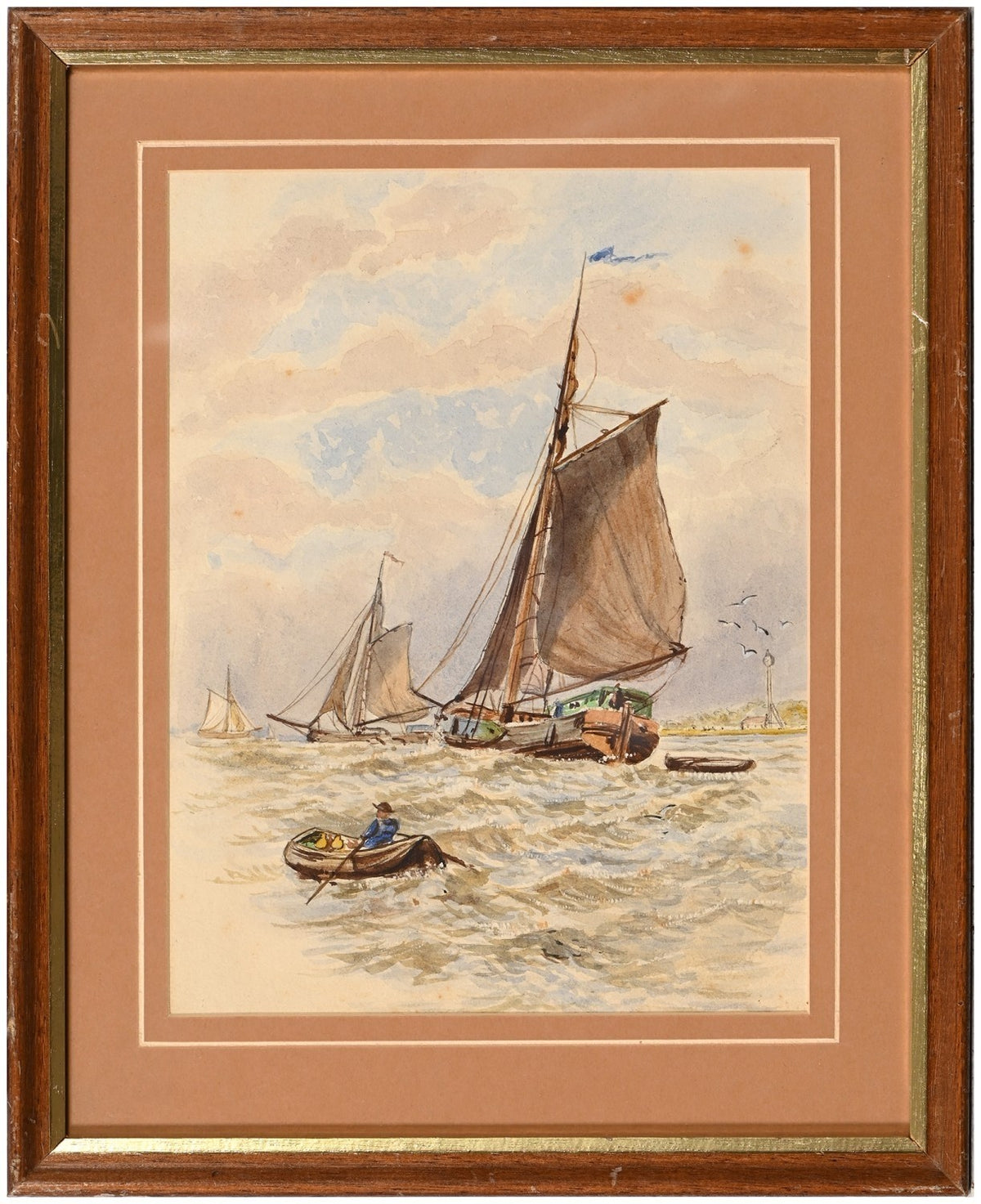 English School, 19thC Fishing Boats on the South Coast, Watercolour Gouache