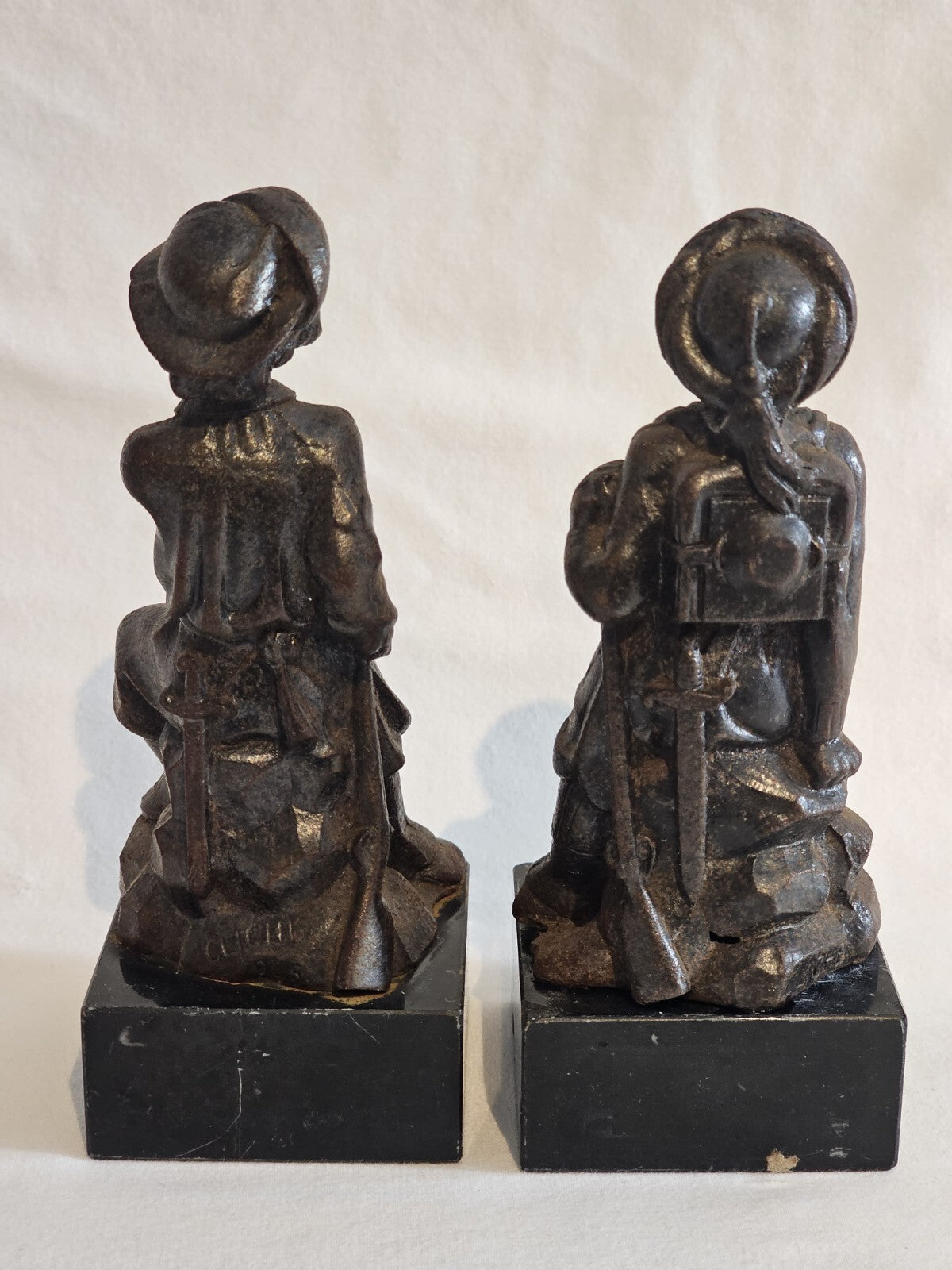 A Pair of French  Bronzed Spelter Statuettes Of Boys on a Marble Base, Signed