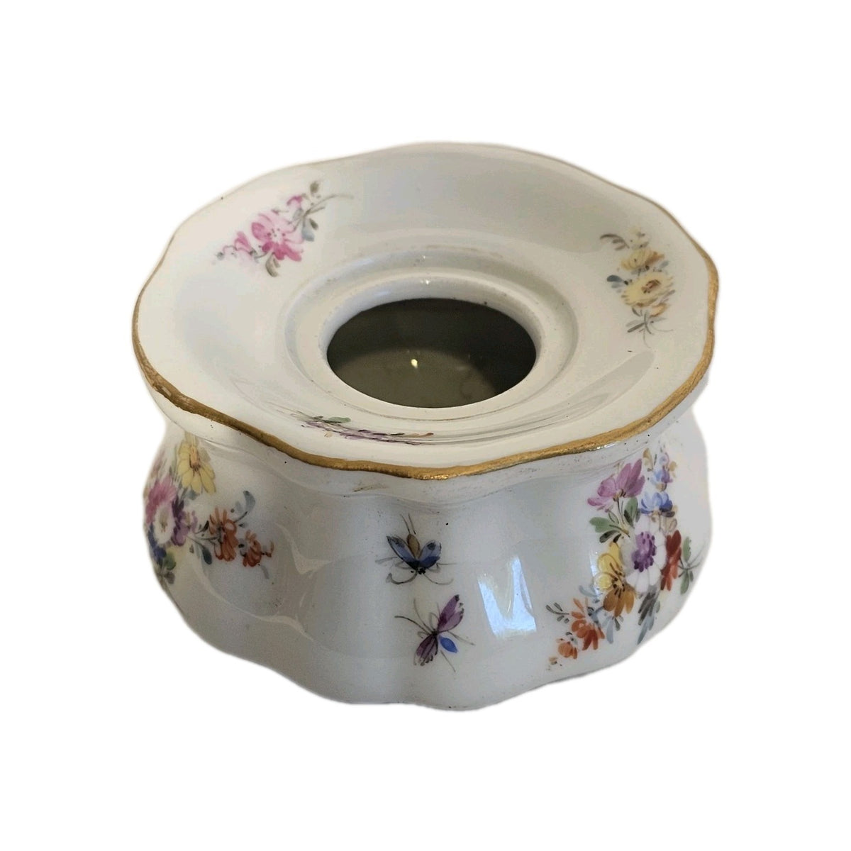A 19thC Meissen Porcelain Desk Stand with Inkwells, Hand Painted A/F