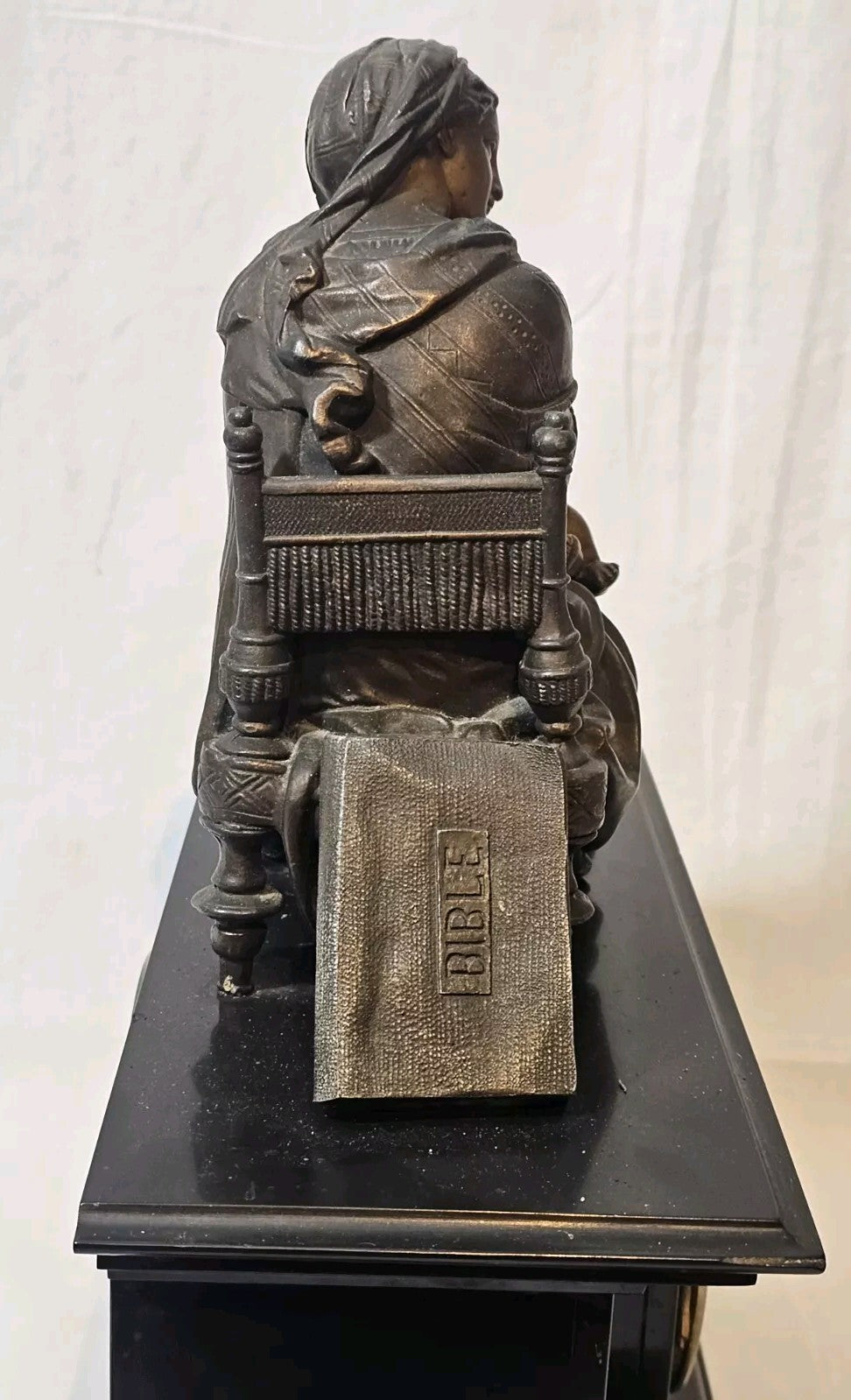A Belgian Slate Mantle Clock, Mounted with a Spelter Figural Group