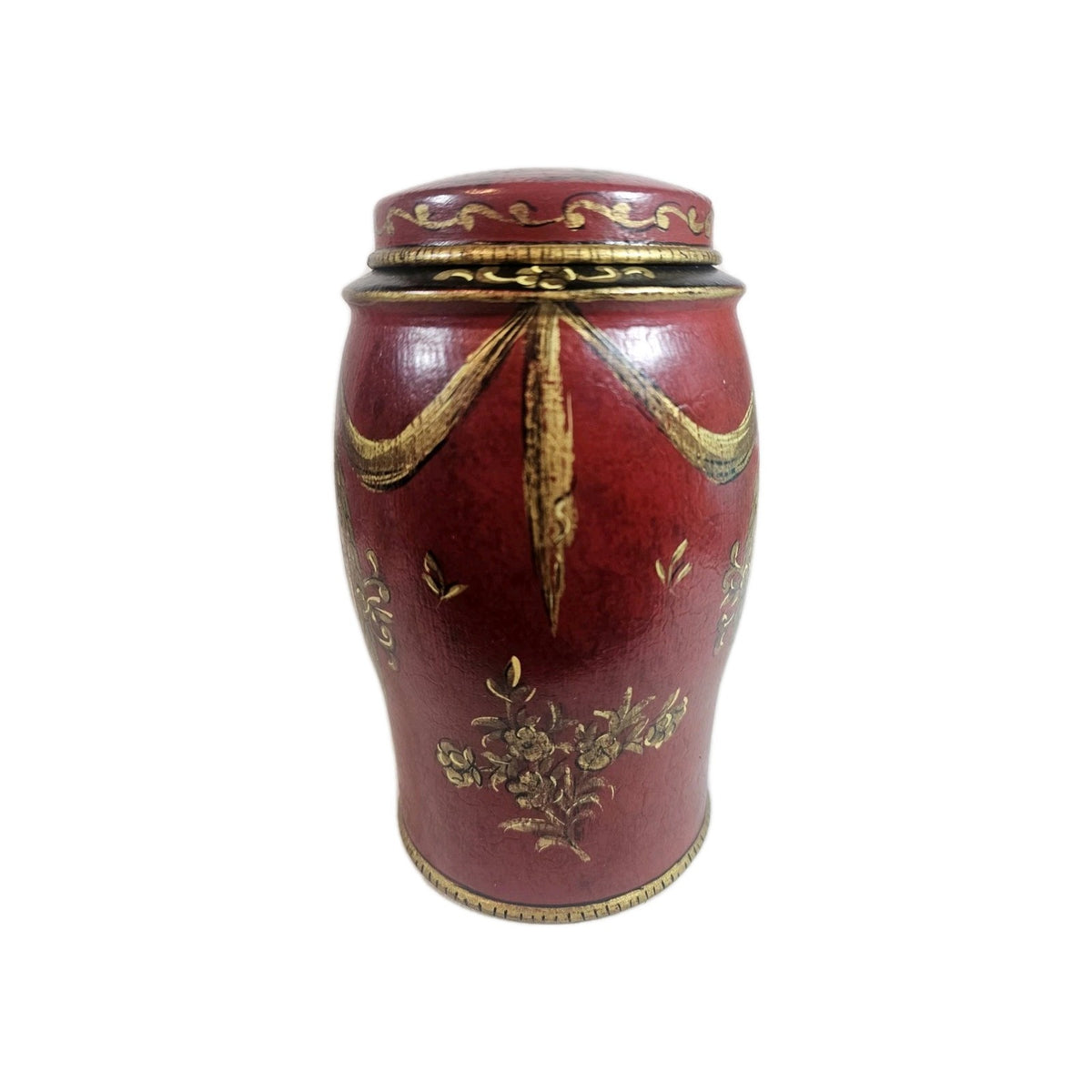 A Pair of Toleware Canisters in Red 18thC Style Hand Painted with Chinoiserie
