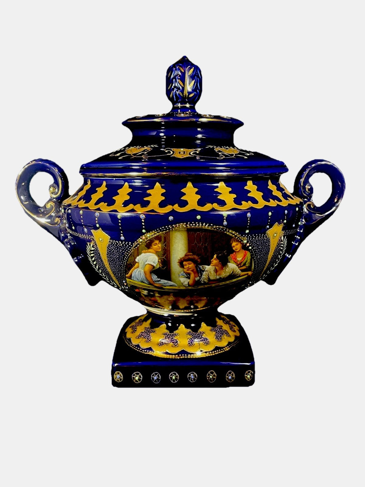 A Large Royal Limoges Cobalt Blue Lidded Tureen With Jewelled Enamel