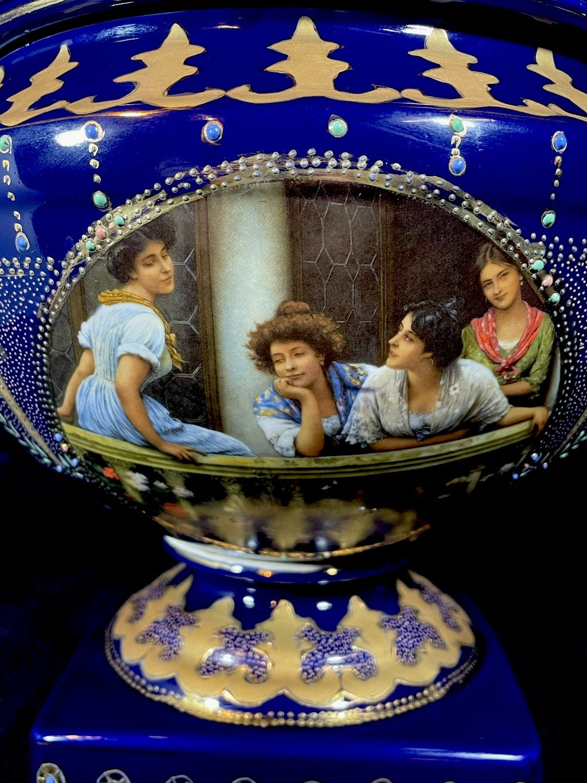 A Large Royal Limoges Cobalt Blue Lidded Tureen With Jewelled Enamel