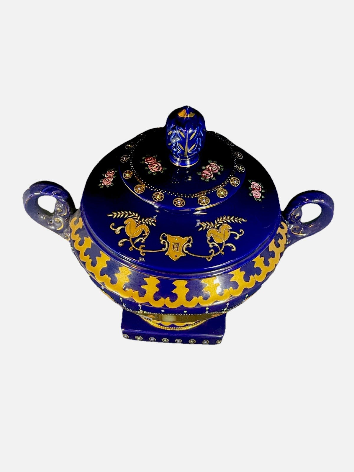 A Large Royal Limoges Cobalt Blue Lidded Tureen With Jewelled Enamel