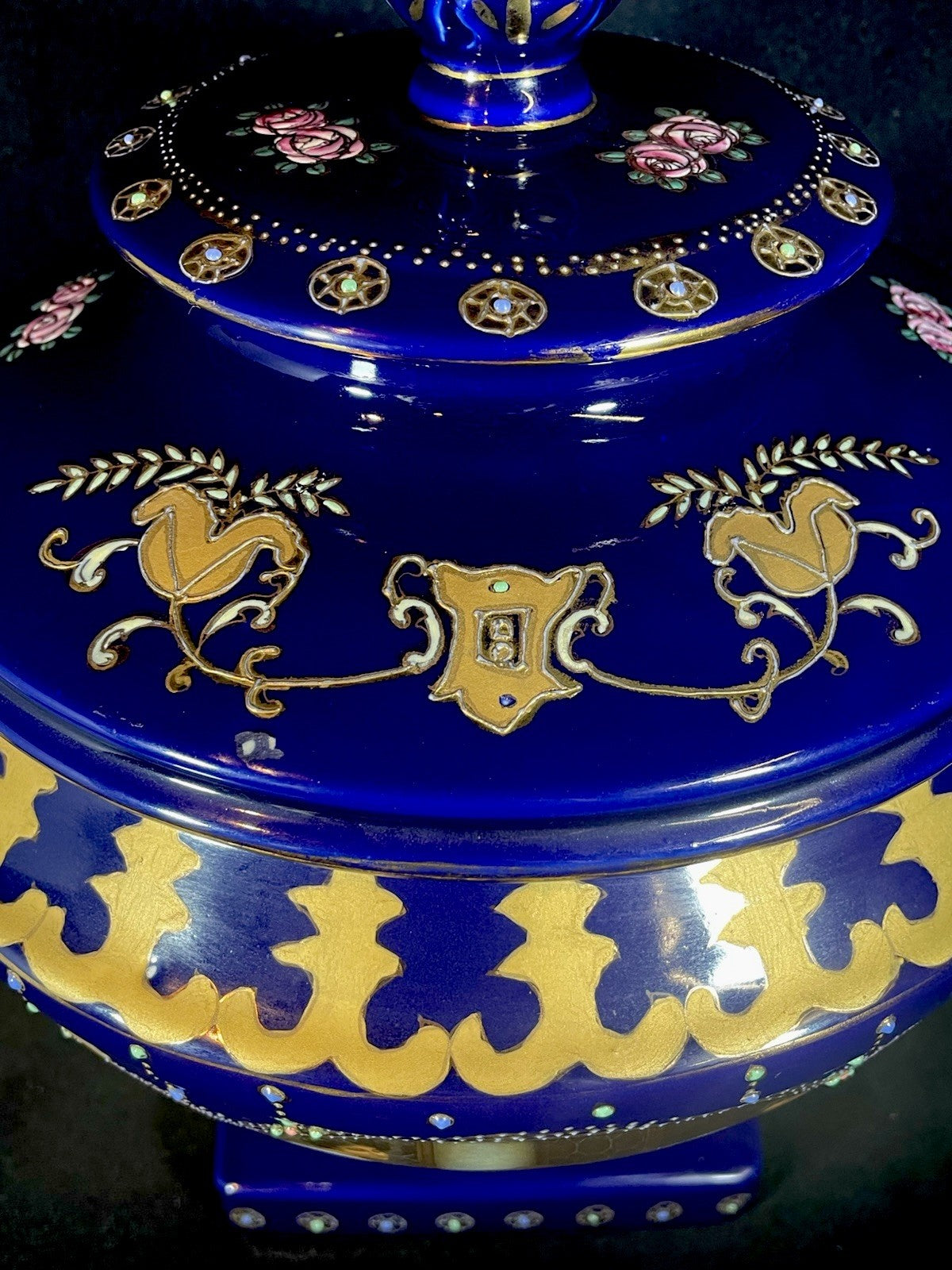 A Large Royal Limoges Cobalt Blue Lidded Tureen With Jewelled Enamel