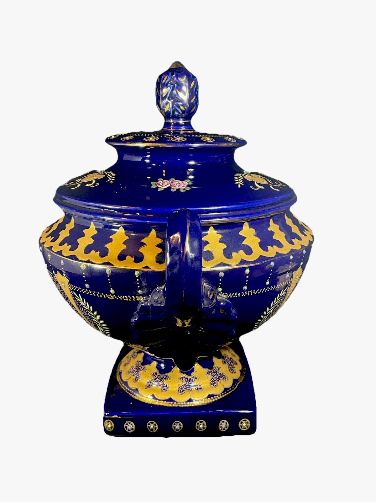 A Large Royal Limoges Cobalt Blue Lidded Tureen With Jewelled Enamel
