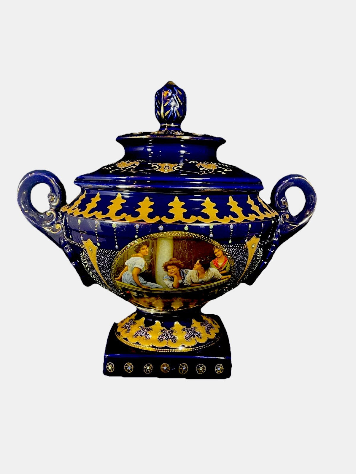 A Large Royal Limoges Cobalt Blue Lidded Tureen With Jewelled Enamel