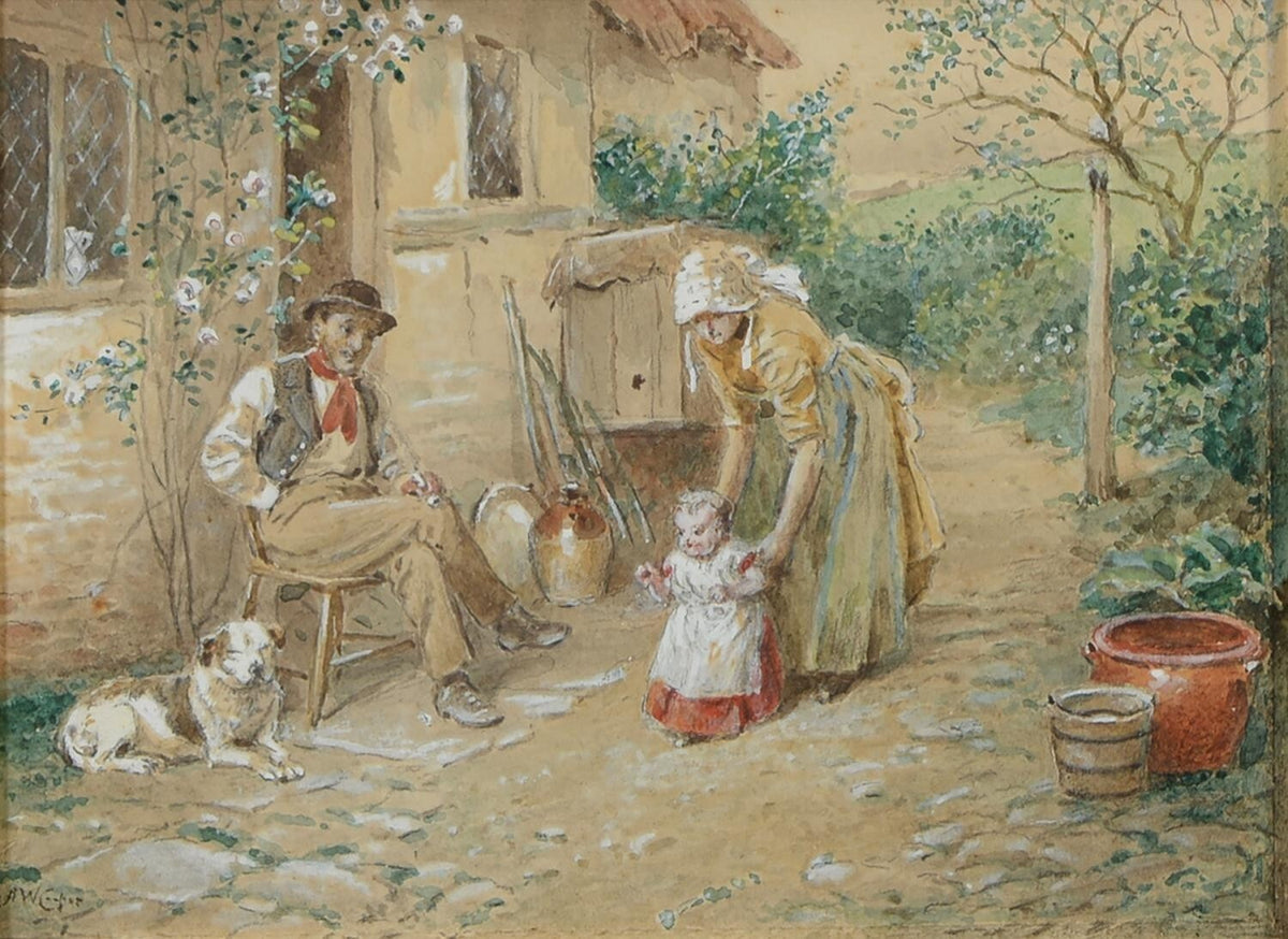 Original Alfred W Cooper Watercolour Painting - First Steps, 19thC, Signed