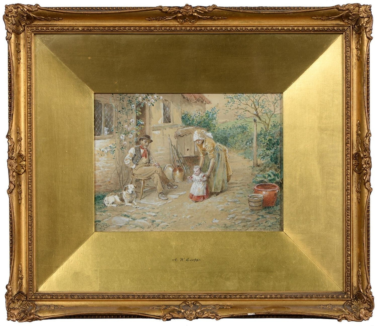 Original Alfred W Cooper Watercolour Painting - First Steps, 19thC, Signed