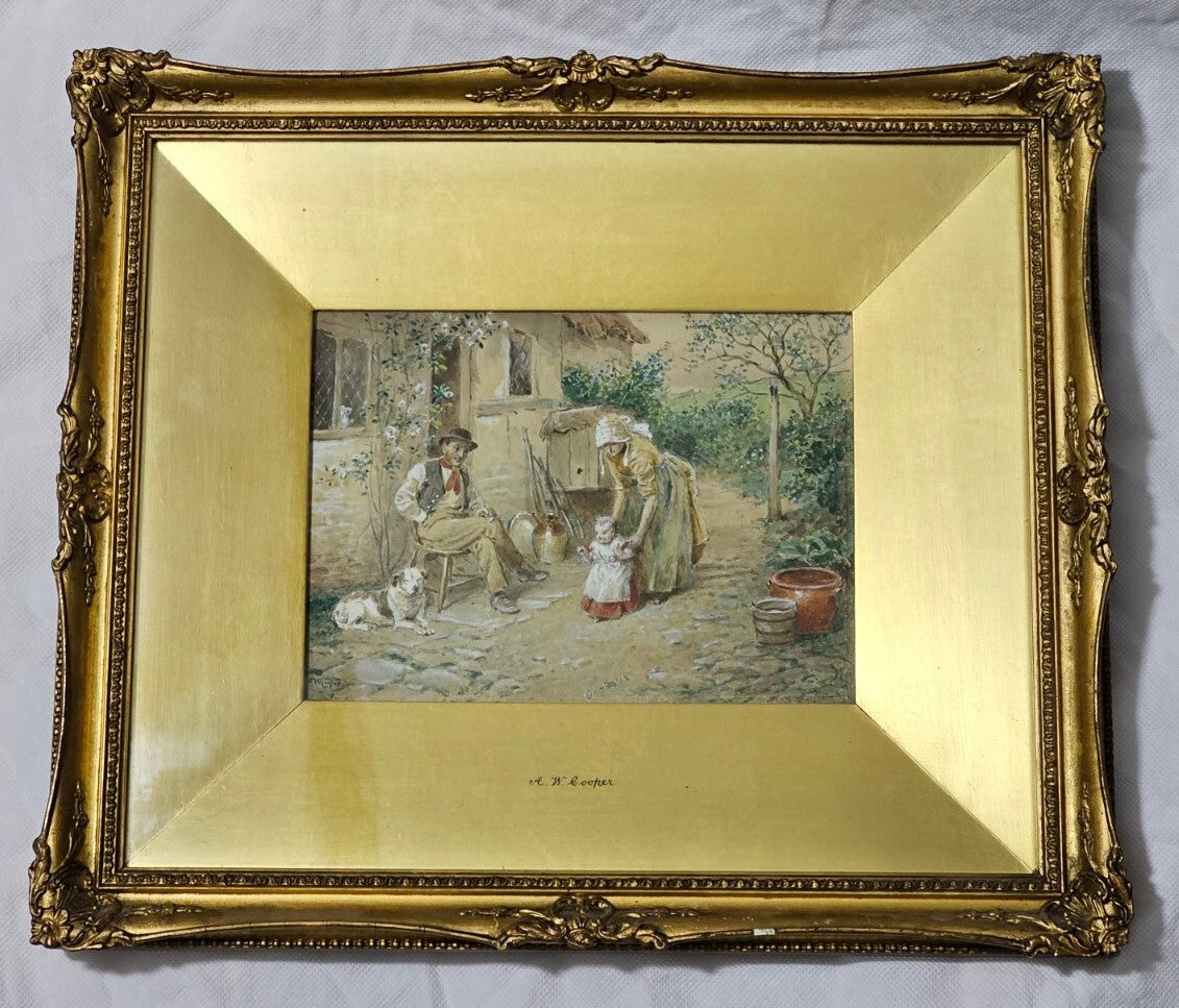 Original Alfred W Cooper Watercolour Painting - First Steps, 19thC, Signed