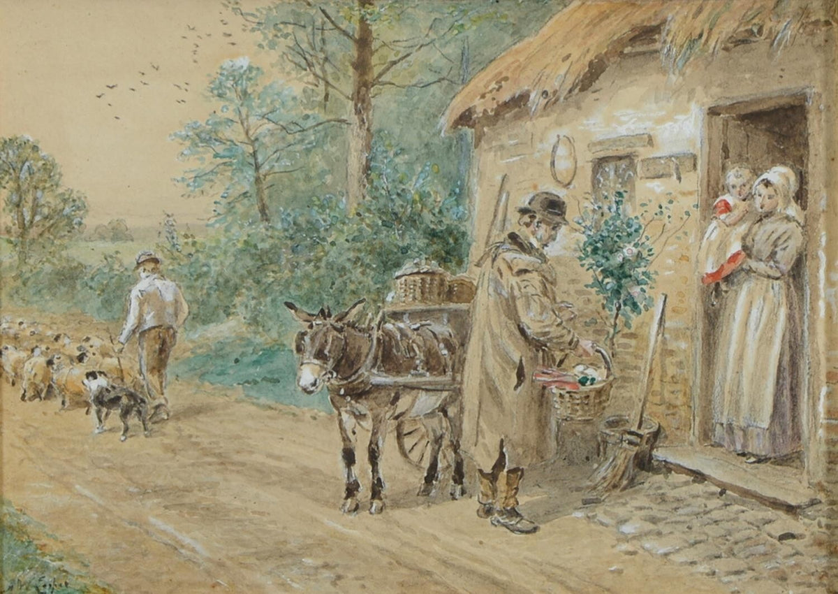 A Original Alfred W Cooper Watercolour Painting, Signed, 19thC -The Cottage Door