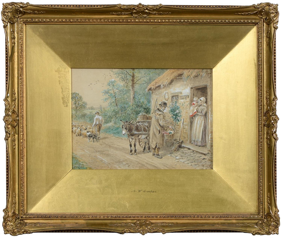 A Original Alfred W Cooper Watercolour Painting, Signed, 19thC -The Cottage Door