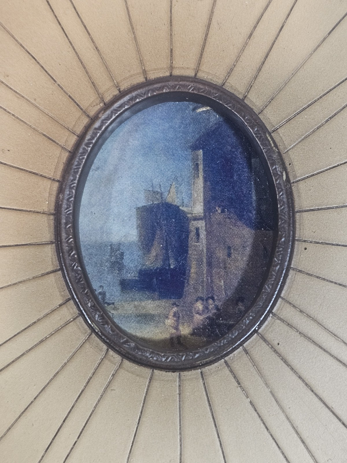 A Georgian Framed Reproduction Miniature  Picture of a Port Town