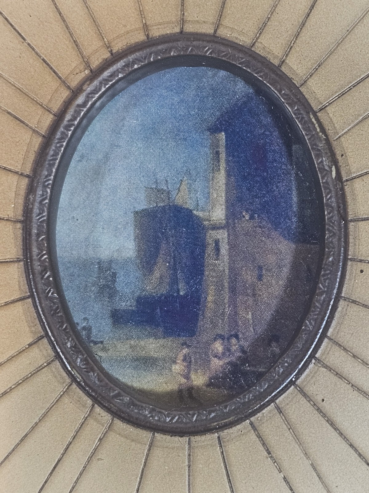 A Georgian Framed Reproduction Miniature  Picture of a Port Town