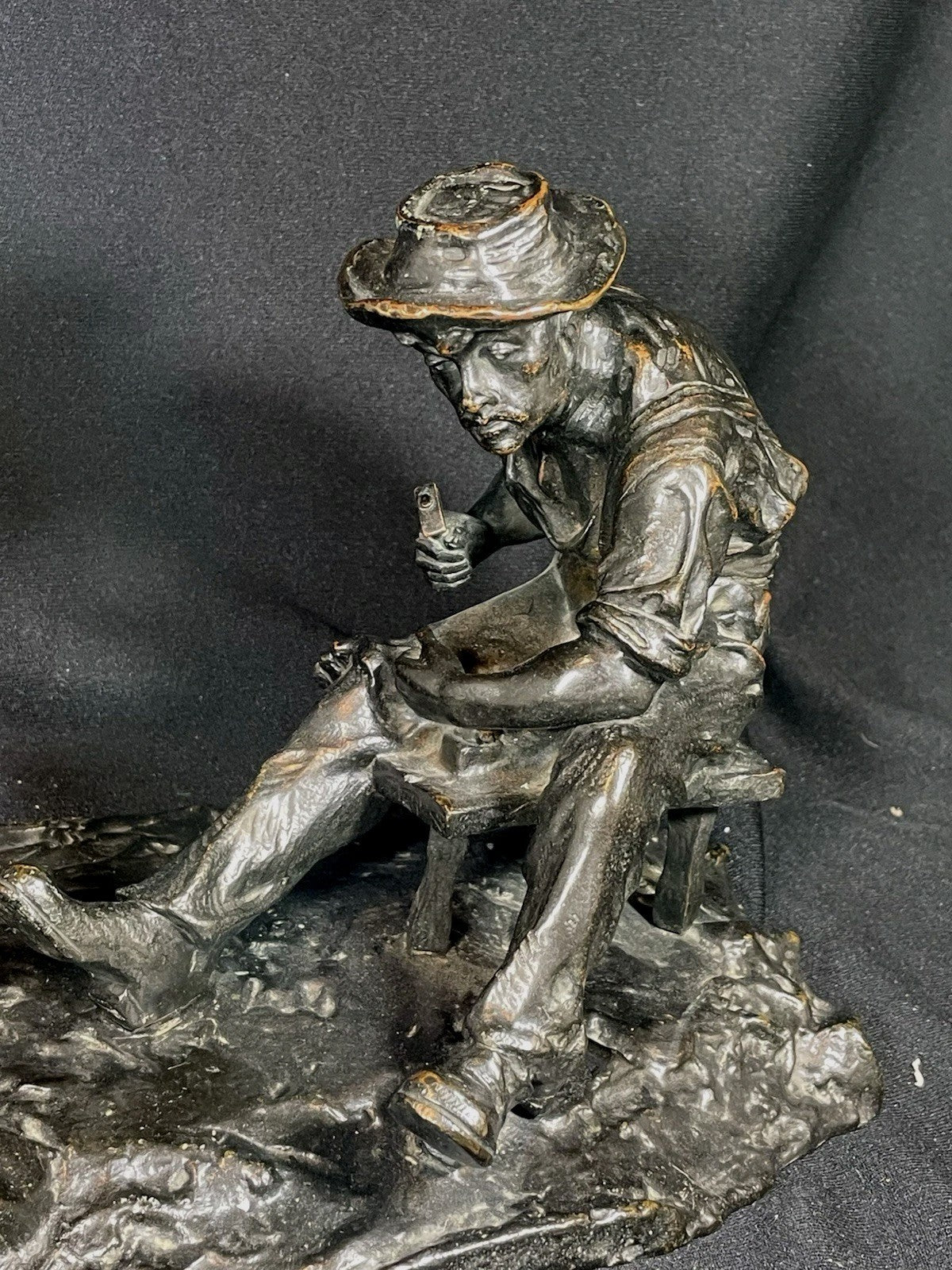 A 19thC Bronze of a  Blacksmith Sculpture Attributed to Aime Jules Dalou