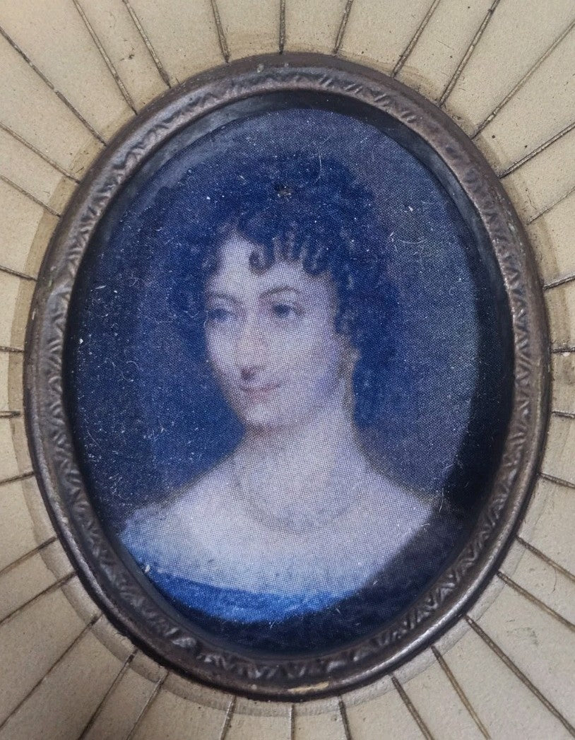 A Georgian Framed Reproduction Miniature Portrait Picture of a Young Lady