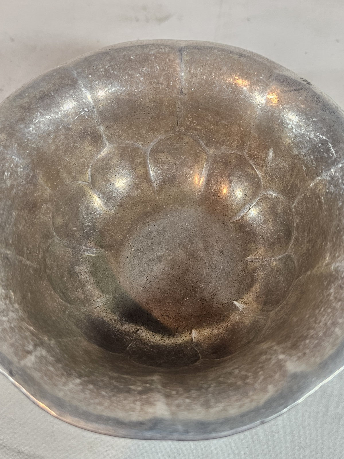 An Antique Chinese White Metal Repoussé Bowl Elaborately Decorated