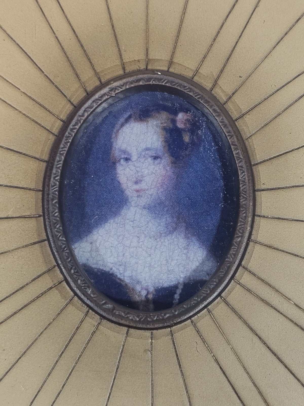 A Georgian Framed Reproduction Miniature Portrait Picture of a Young Lady