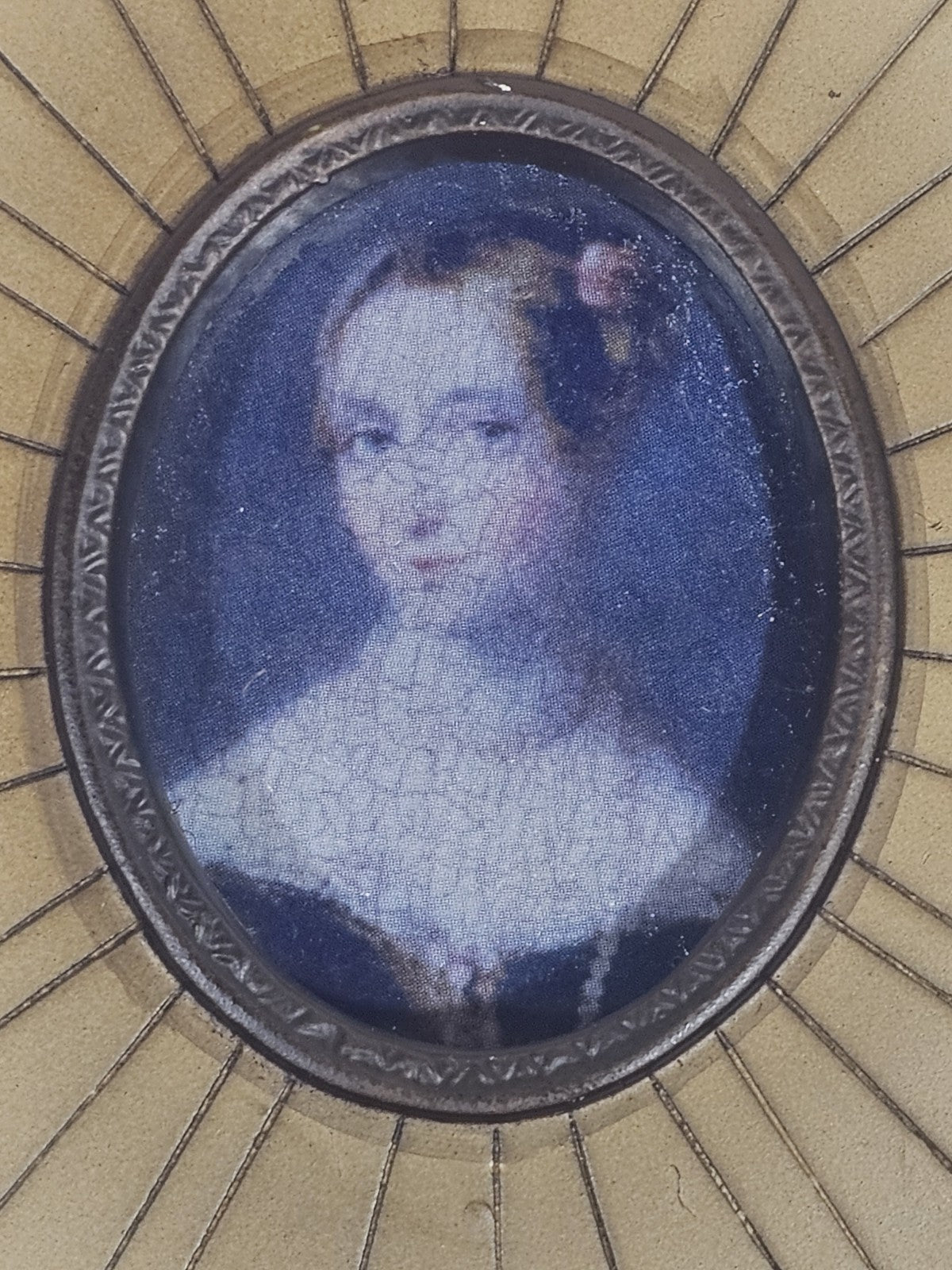 A Georgian Framed Reproduction Miniature Portrait Picture of a Young Lady