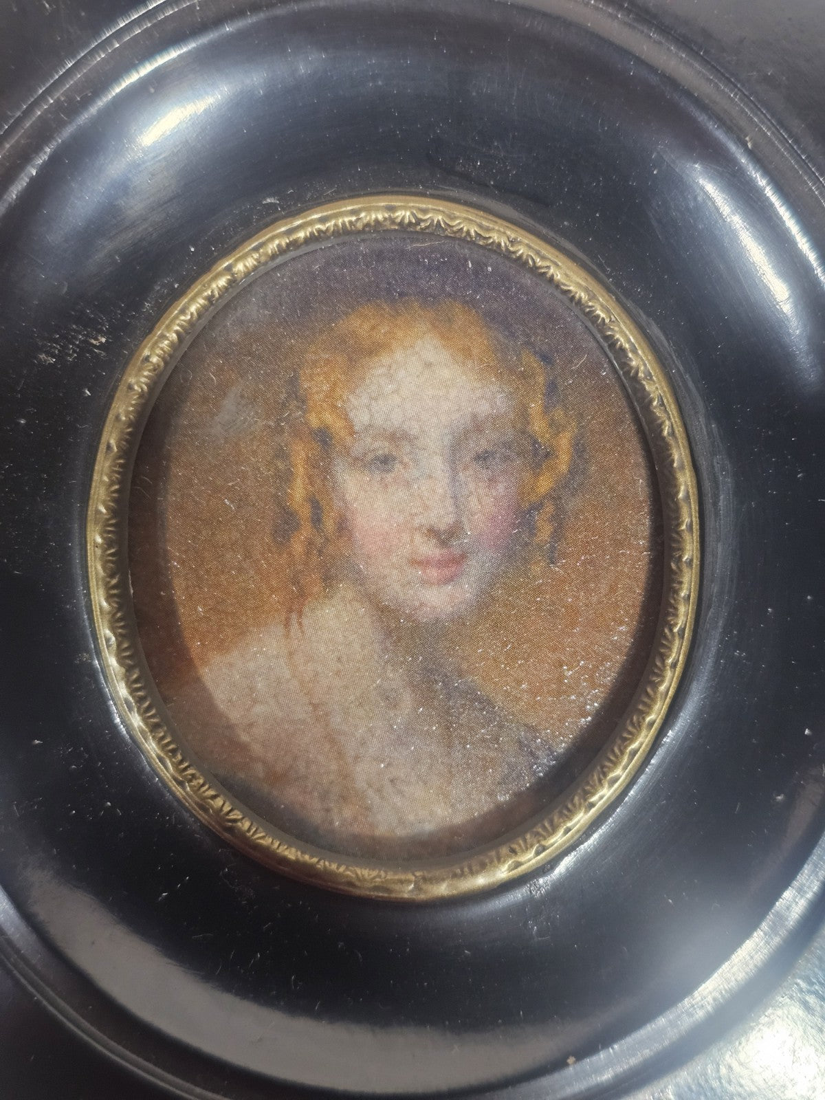 A Georgian Framed Reproduction Miniature Portrait Picture of a Young Lady