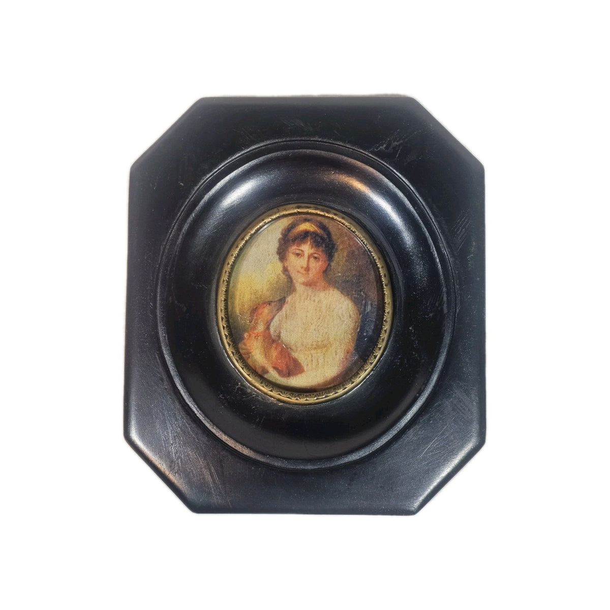 A Georgian Framed Reproduction Miniature Portrait Picture of a Young Lady