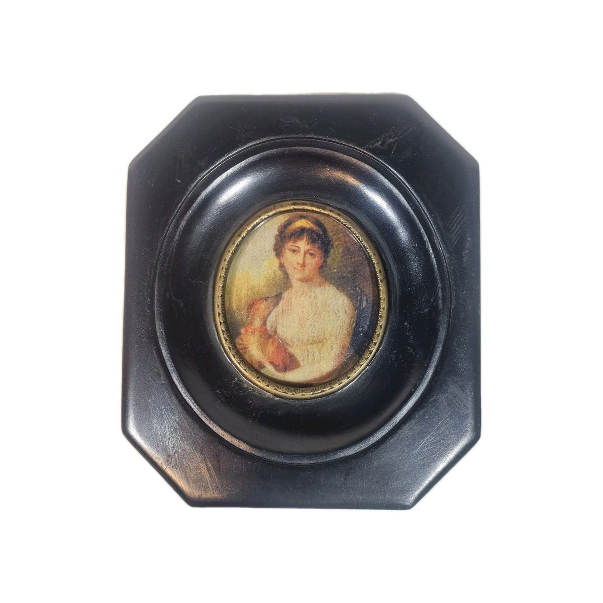 A Georgian Framed Reproduction Miniature Portrait Picture of a Young Lady
