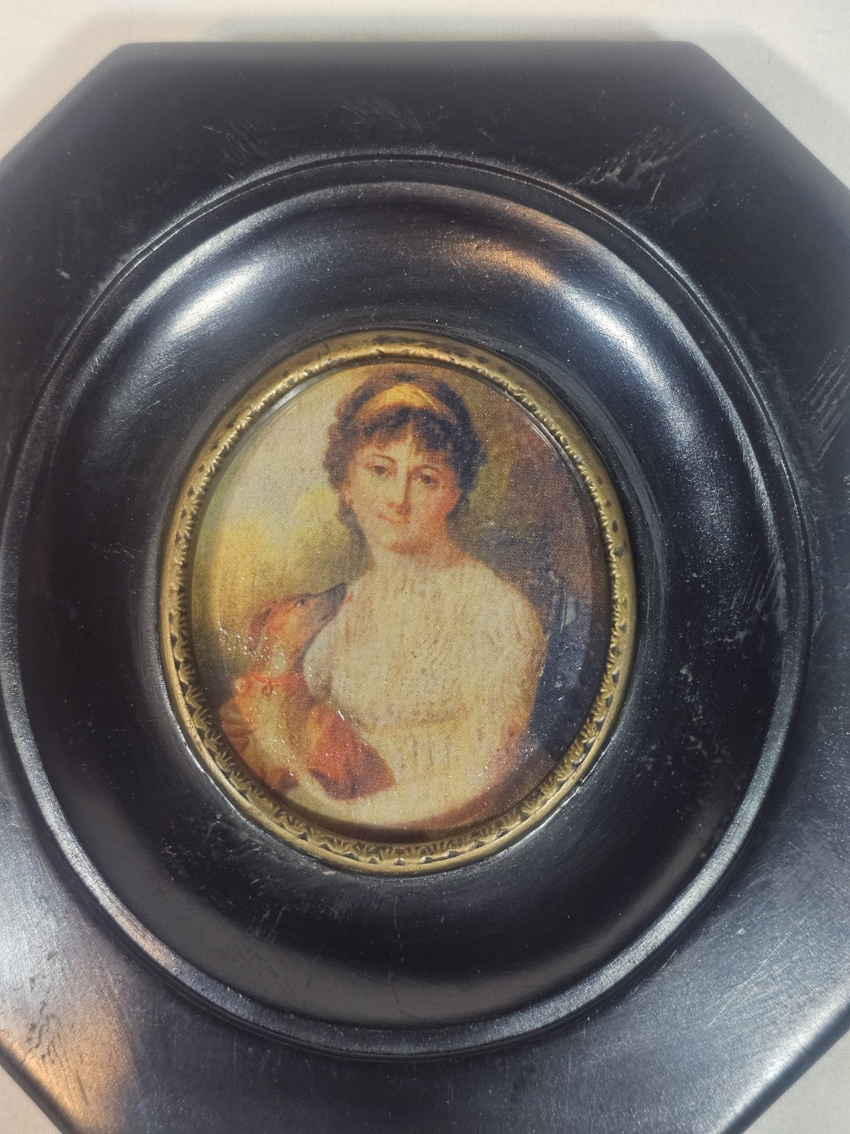 A Georgian Framed Reproduction Miniature Portrait Picture of a Young Lady