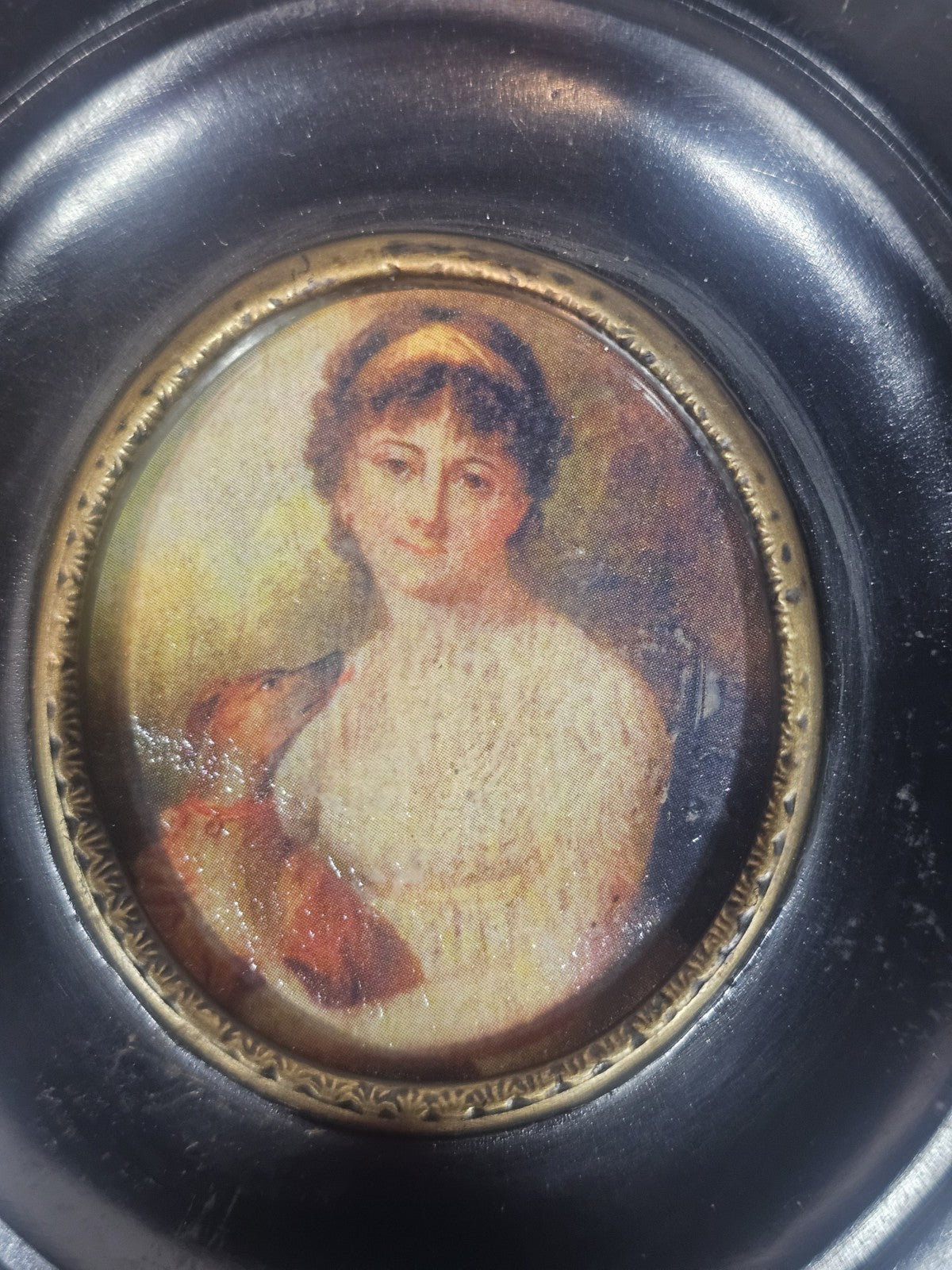 A Georgian Framed Reproduction Miniature Portrait Picture of a Young Lady