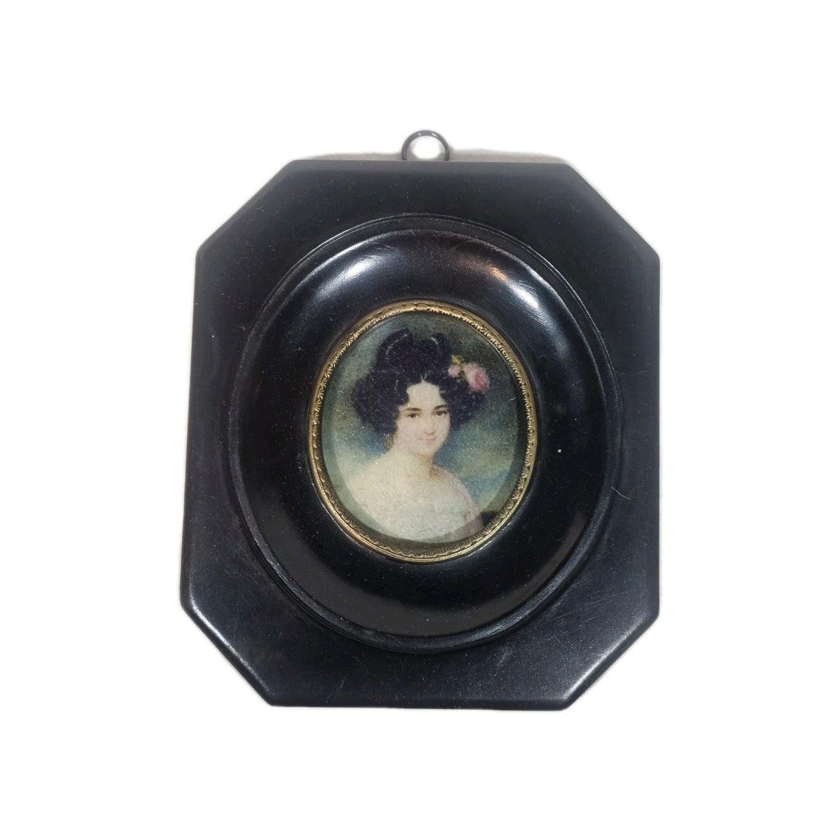 A Georgian Framed Reproduction Miniature Portrait Picture of a Young Lady
