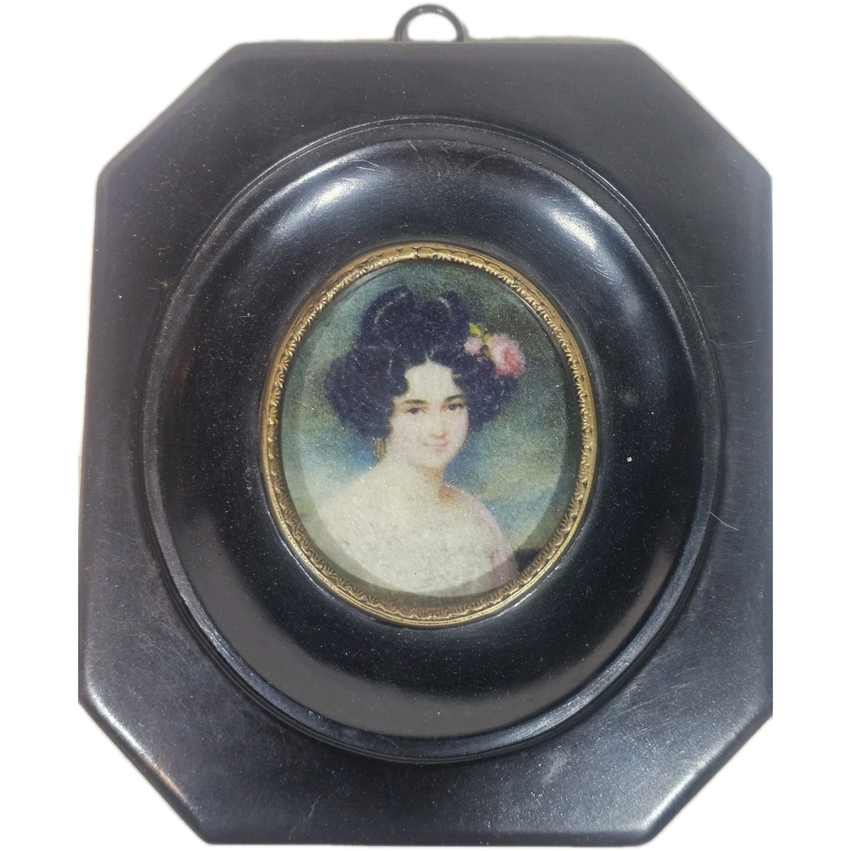 A Georgian Framed Reproduction Miniature Portrait Picture of a Young Lady