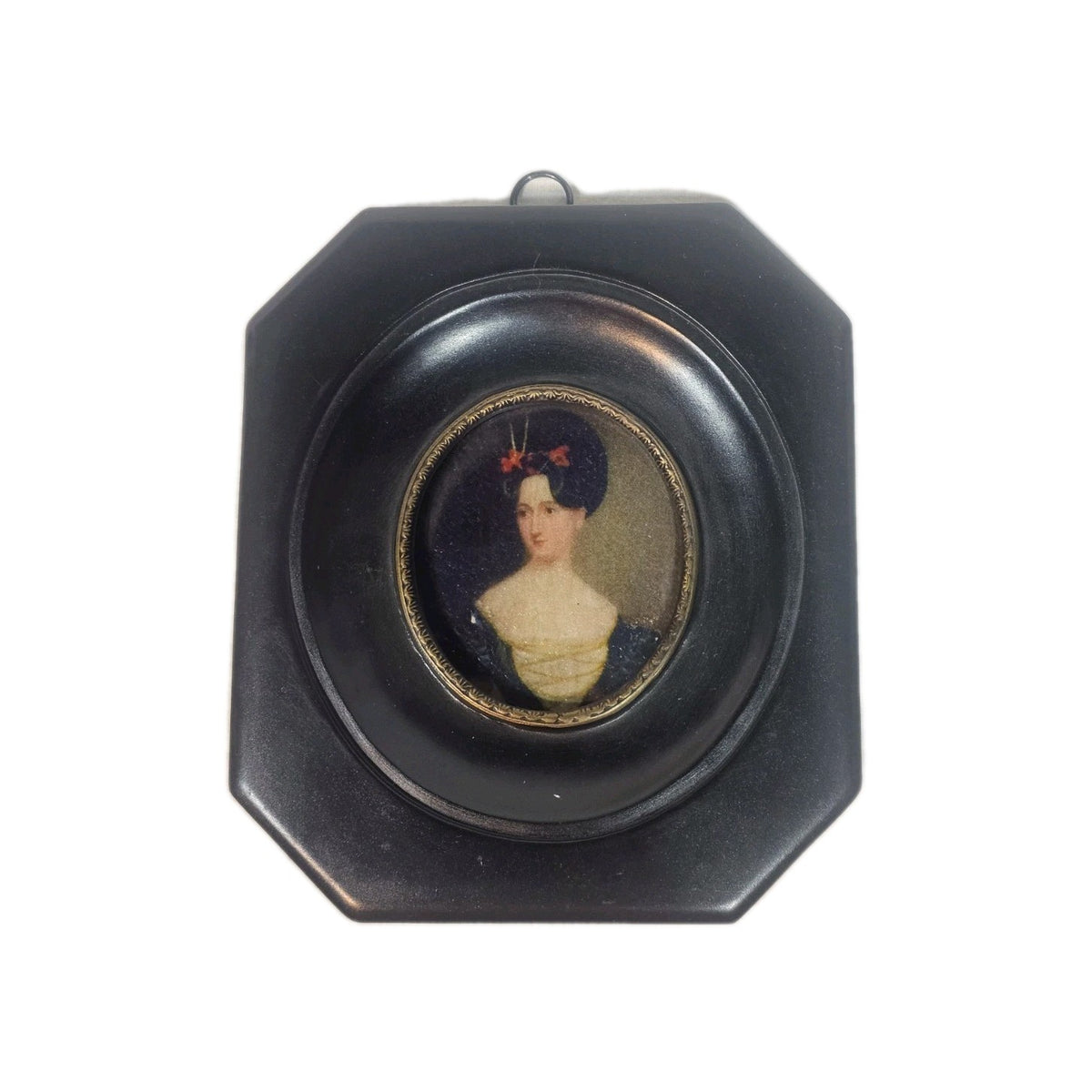 A Georgian Framed Reproduction Miniature Portrait Picture of a Young Lady