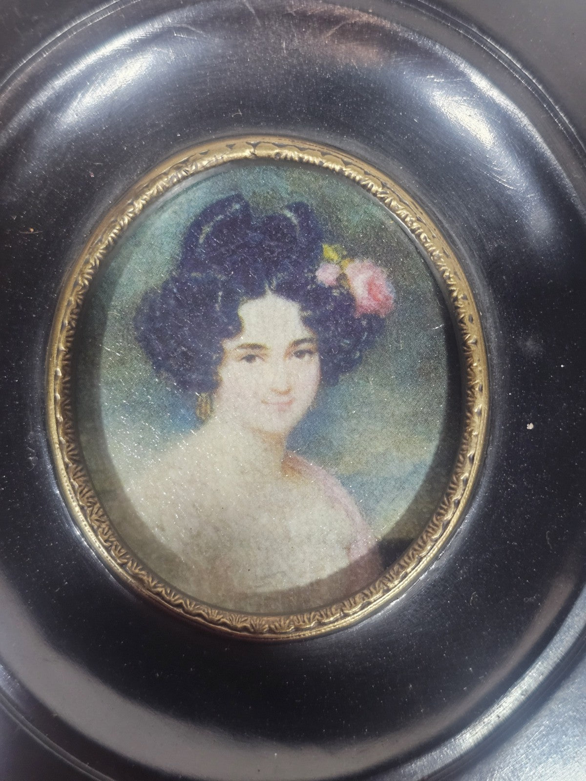 A Georgian Framed Reproduction Miniature Portrait Picture of a Young Lady