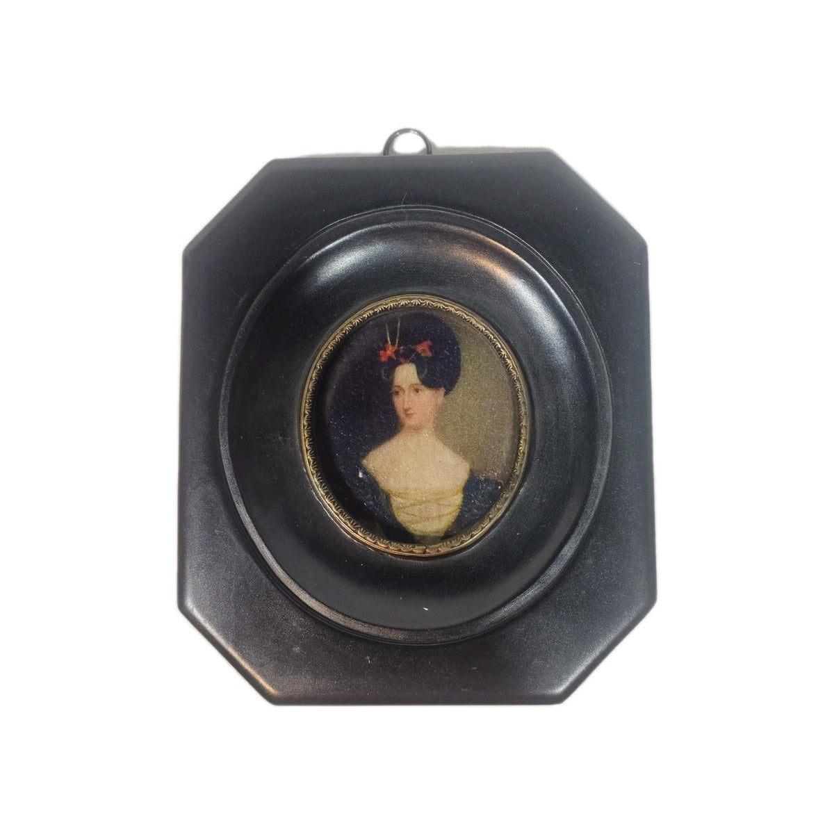 A Georgian Framed Reproduction Miniature Portrait Picture of a Young Lady