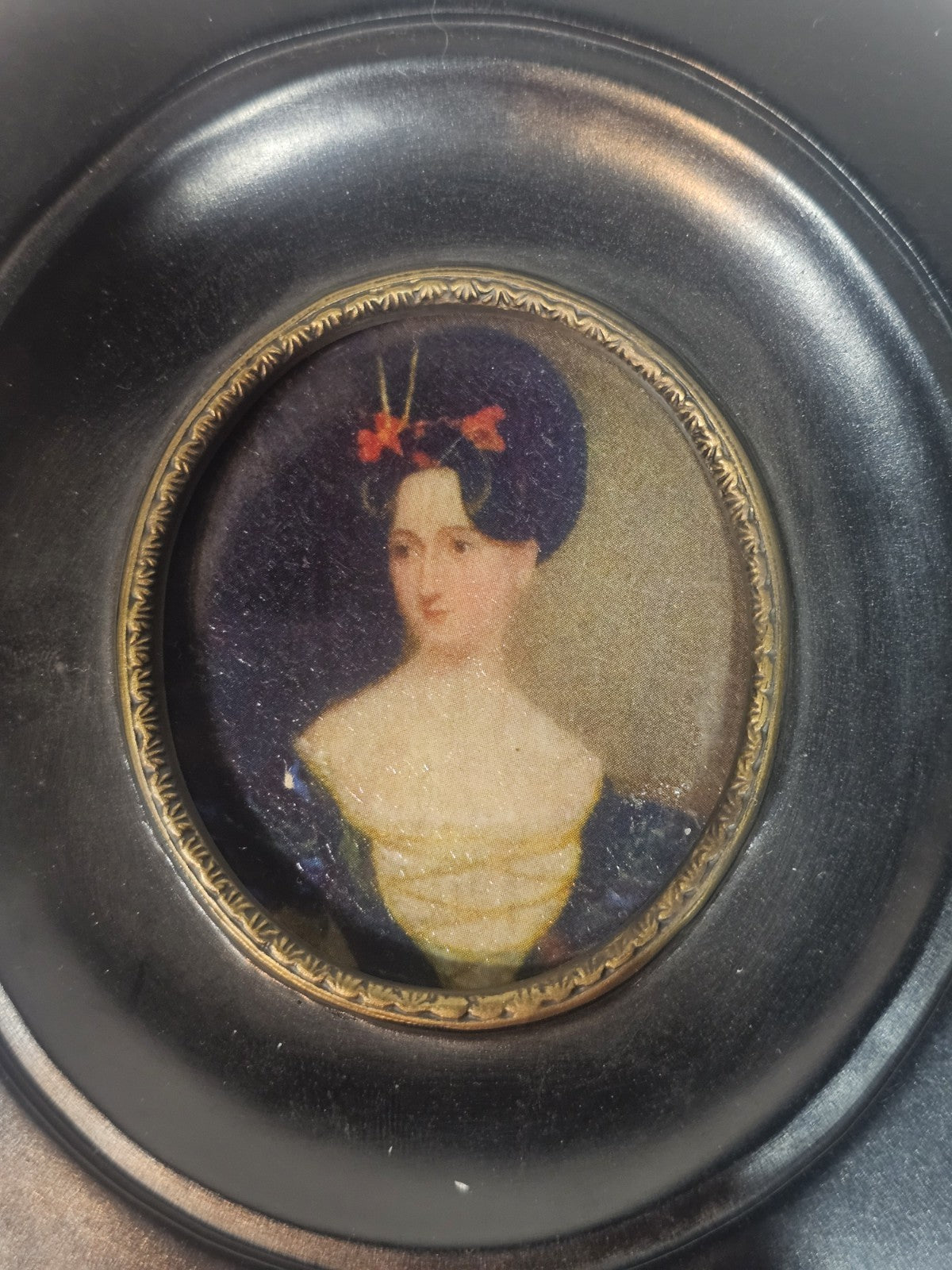 A Georgian Framed Reproduction Miniature Portrait Picture of a Young Lady