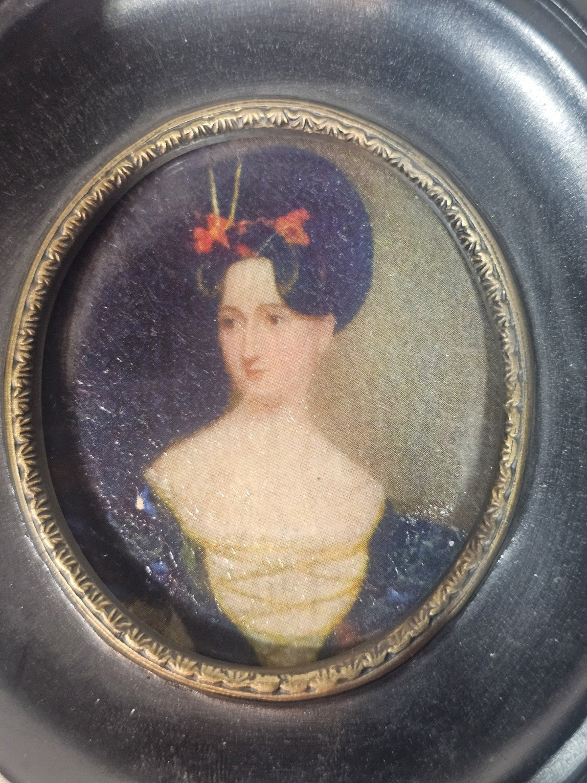 A Georgian Framed Reproduction Miniature Portrait Picture of a Young Lady