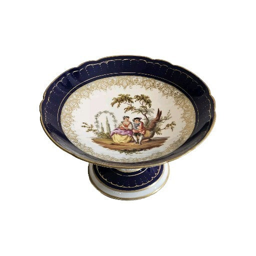 A 19thC German Porcelain Tazza Dish, Hand Painted with Lovers