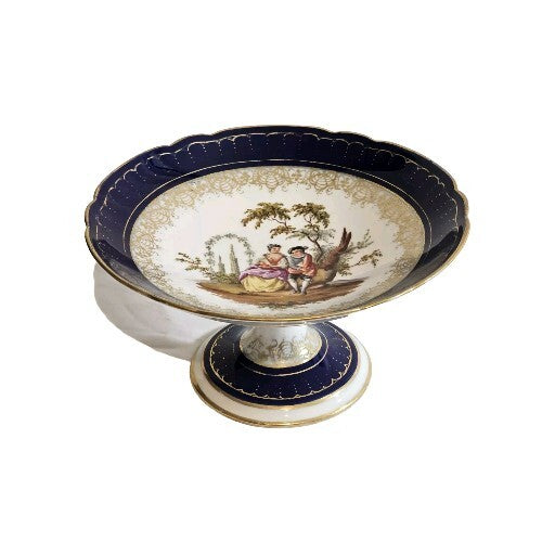 A 19thC German Porcelain Tazza Dish, Hand Painted with Lovers